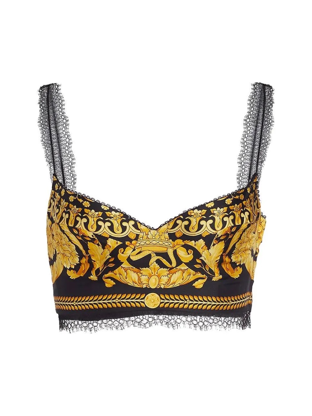 Authentic Versace Black and Gold Baroque Lace-Trim Camisole